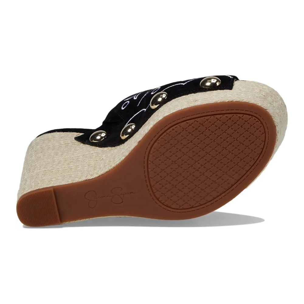 🆕⭐ Jessica Simpson suede black white embroidered wedges - Picture 12 of 15